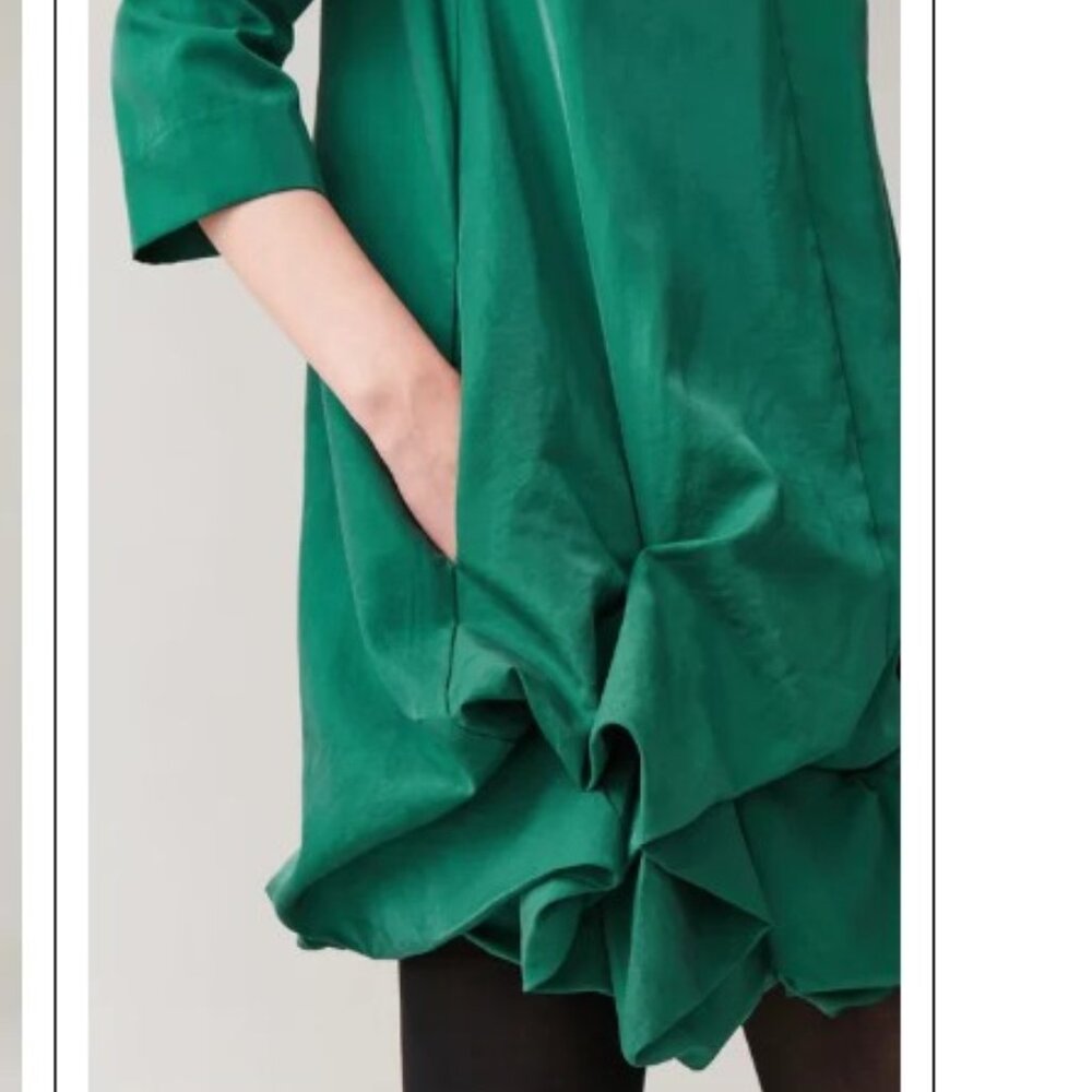 COS Long-Sleeved Gathered-Hem Dress - Emerald Green - Size 12 - Picture 4 of 14